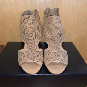 Brown open toe booties